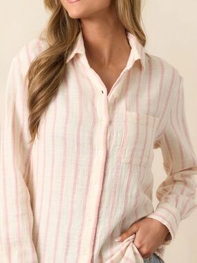 Z Supply Pink and White Striped Button-Up Shirt